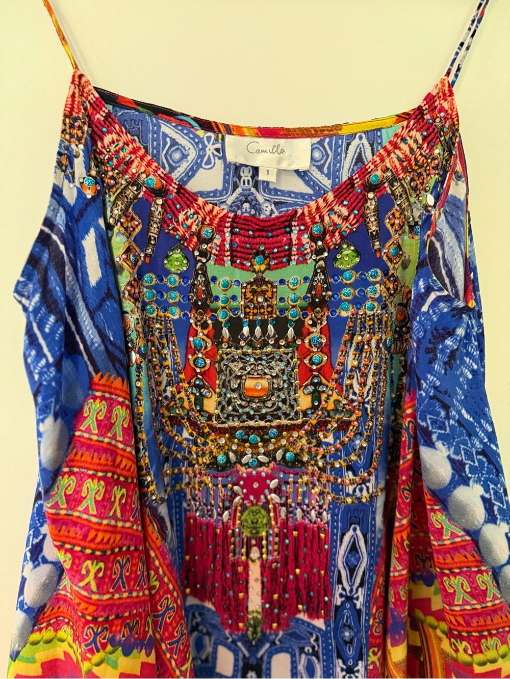 Camilla Silk Embellished Swing Cami Tank Top | Size 1 | Crystal Scarf Print - Picture 4 of 12